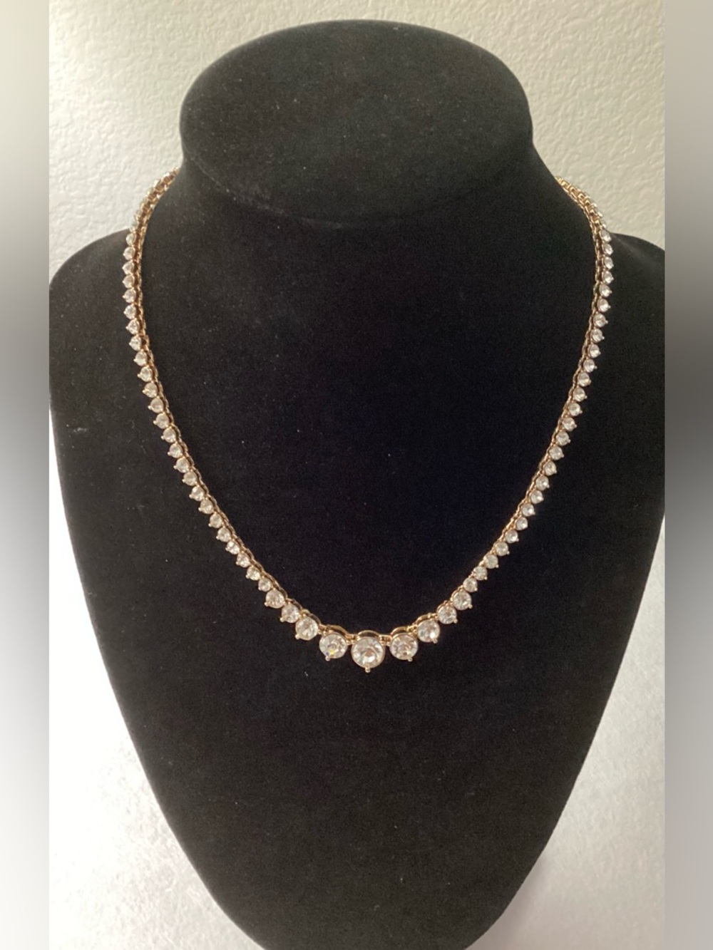 On 34th Gold-Tone Crystal Tennis Necklace with Sparkling Clear Stones